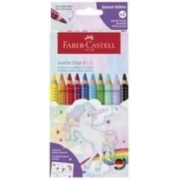 Spalvoti pieštukai Faber-Castell Einhorn Jumbo Grip — 10 vnt., trikampis storas kotas, minkštas šerdis