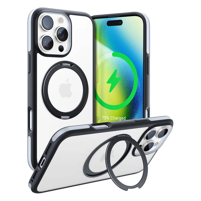 Apsauginis dėklas Torras Ostand R Fusion, skirtas iPhone 16 Pro – juodas