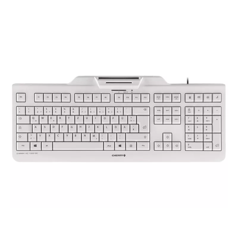 Klaviatūra CHERRY KC 1000 SC, laidi, su išmaniosios kortelės skaitytuvu, šviesiai pilka, USB, QWERTY JK