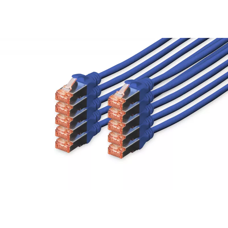 DIGITUS CAT6 S/FTP tinklo kabelis, 0,25 m, mėlynas, 10 vnt. rinkinys