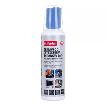 Valymo rinkinys ekranams ir plastikams ActiveJet AOC-269, 2 mikropluošto šluostės 200x200 mm, 250 ml purškiklis