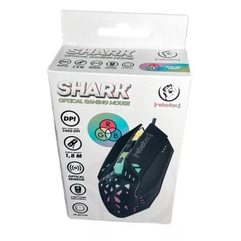 Laidinė žaidimų pelė Rebeltec SHARK – ergonomiškas dizainas, optinis jutiklis