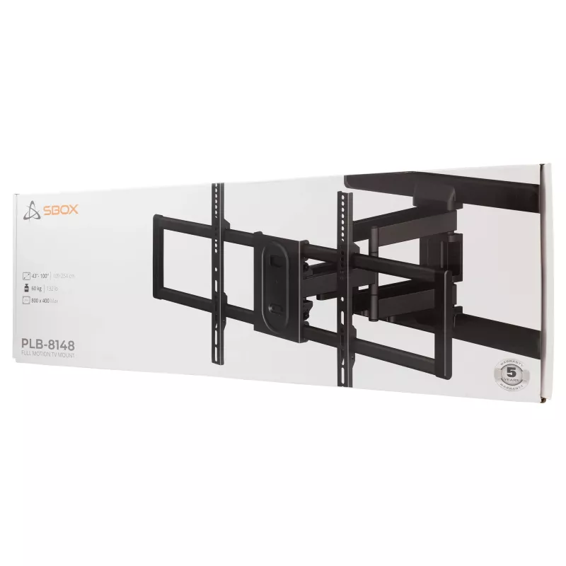 SBOX PLB-8148 pakreipiamas ir sukamas televizoriaus laikiklis ant sienos, 43-100 colių, 60 kg, VESA 800x400
