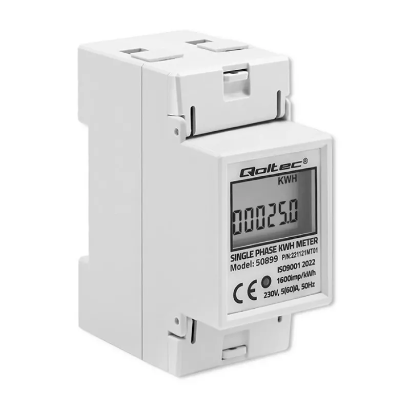 Vienfazis elektros energijos skaitiklis QOLTEC 50899 230 V 50 Hz, 5(60) A, 1.0 klasė, LCD