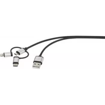 Renkforce USB kabelis USB 2.0 USB-A kištukas, USB-C™ kištukas, USB-Micro-B kištukas, Apple Lightning kištukas 1,00 m tamsiai pilka pintas (RF-3335108)