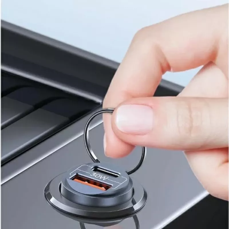 Automobilinis įkroviklis usams C38 30W — 1x USB-A + 1x USB-C greitas įkrovimas