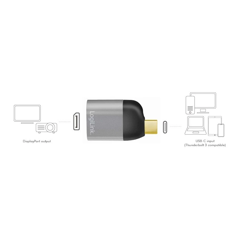 LogiLink CUA0204 USB-C į DisplayPort adapteris (jungties keitiklis) juodai pilkas