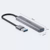 USB šakotuvas Unitek H1208A — 4 prievadai (1 × USB 3.2 Gen 1 Type-A, 3 × USB 2.0), aliumininis korpusas, pilka, 0,20 m laidas