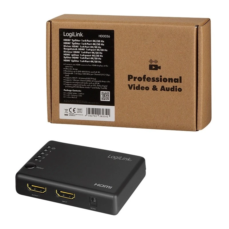 LOGILINK HDMI skirstytuvas 1x4, 4K/30Hz