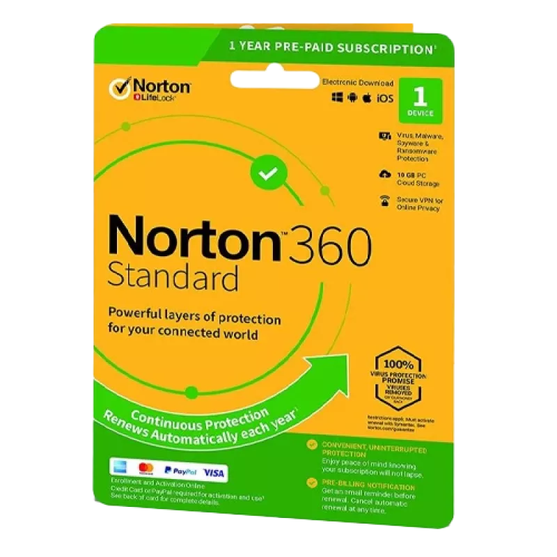 Norton 360 Standartinis | 1 Įrenginys | 1 Metai | 10 GB Debesies Saugykla | ES | NE Prenumerata