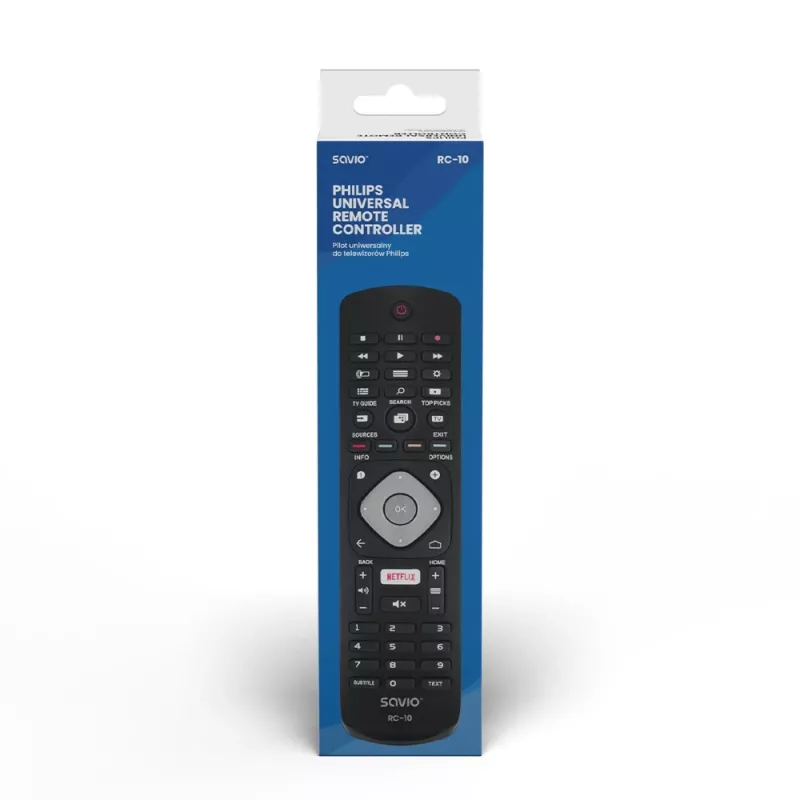 SAVIO nuotolinio valdymo pultas RC-10, skirtas Philips TV, IR belaidis, juodas, mygtukų įvestis