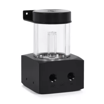 Alphacool Core rezervuaras 1022162 (MPN 15393) – permatomas akrilas su juodu acetaliniu dangčiu, 76,5 mm