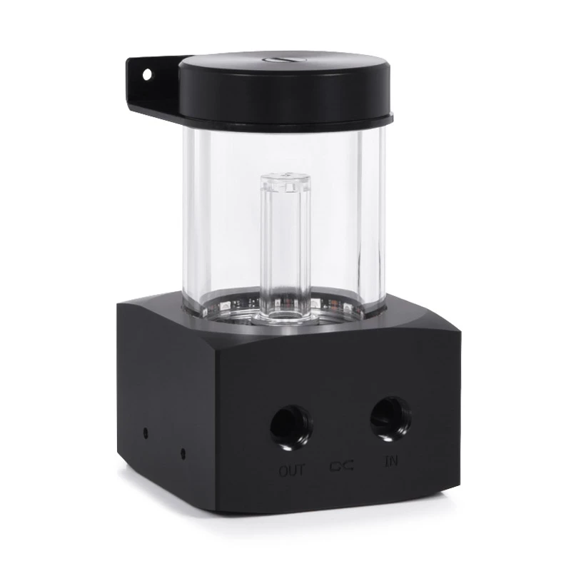 Alphacool Core rezervuaras 1022162 (MPN 15393) – permatomas akrilas su juodu acetaliniu dangčiu, 76,5 mm