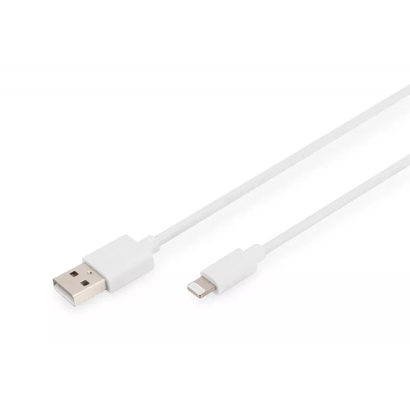 DIGITUS - Žaibolaidinis kabelis - Lightning (M) į USB (M) - 1,0 m - Dviguba izoliacija - Baltas - Lietas - Apple iPad/iPhone/iPod (Lightning) (DB-600106-010-W)