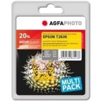 Rašalo kasečių rinkinys AgfaPhoto APET263SETD – juoda 14 ml, žydra/purpurinė/geltona po 12 ml, išeiga 2600 puslapių (spalvotas)