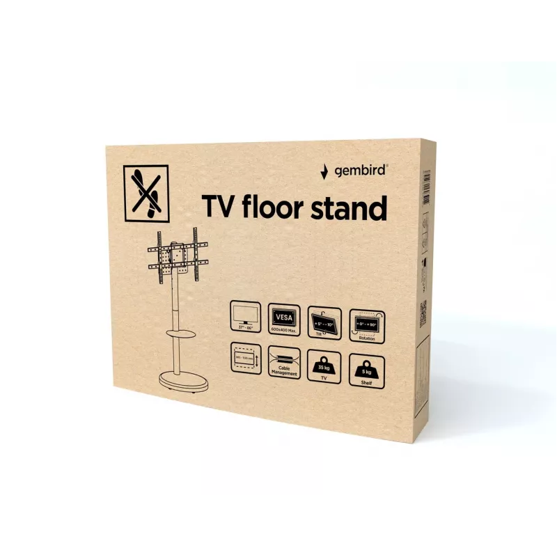 Grindinis TV stovas GEMBIRD TVS-86TR-01-W baltas, 37–86 colių, pasukamas ir pakreipiamas, VESA 200x200–600x400, maks. 50 kg