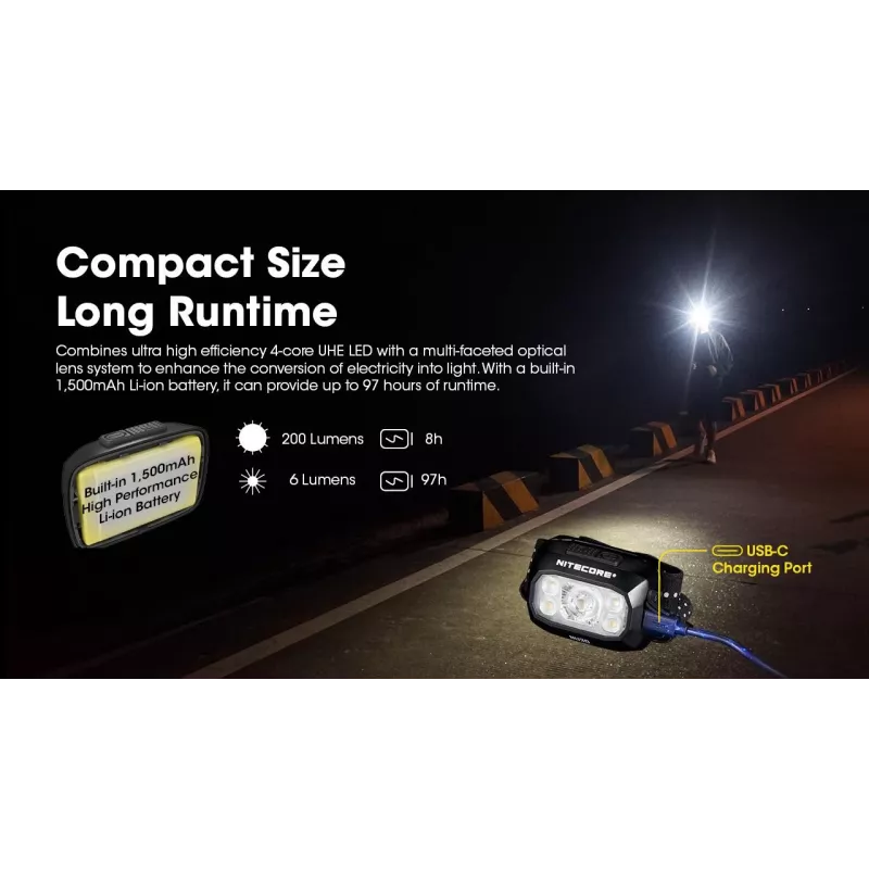 Nitecore NU30 – LED galvos žibintas 500 liumenų, USB įkrovimas, raudona šviesa