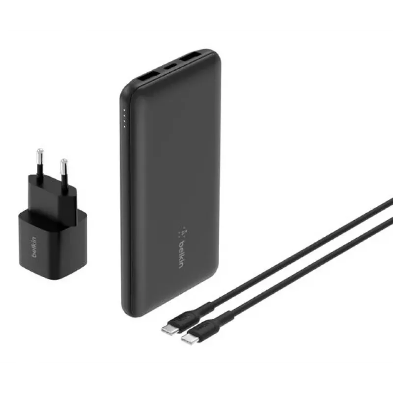 Belkin BoostCharge – Powerbank su integruotu maitinimo adapteriu, 10000 mAh, PD, 3 išėjimai (24 kontaktų USB-C, 2 x USB-A)