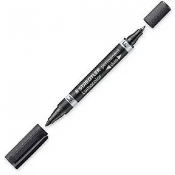 Permanentinis markeris Staedtler Lumocolor Duo plonas/storas antgalis juodas