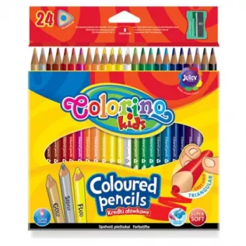 Colorino Kids Trikampiai spalvoti pieštukai 24 spalvos (su drožtuku)