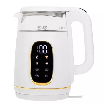 Elektrinis virdulys Adler AD 1305WG – 1,7 l, 2200 W, stiklas/plastikas, baltas/auksinis/permatomas
