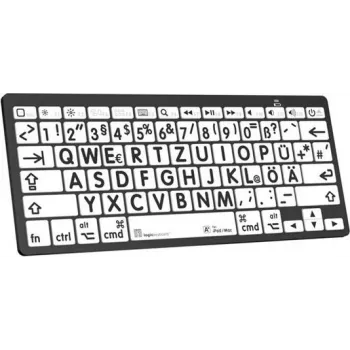 Klaviatūra LogicKeyboard XL-Print Juoda ant Baltos DE Mac Bluetooth – vokiškas išdėstymas, Mac žymėjimai