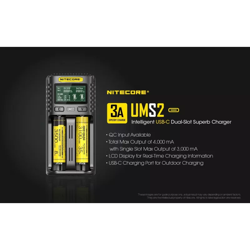 Nitecore UMS2 įkroviklis buitinėms baterijoms Li‑Jon Ni‑Cd