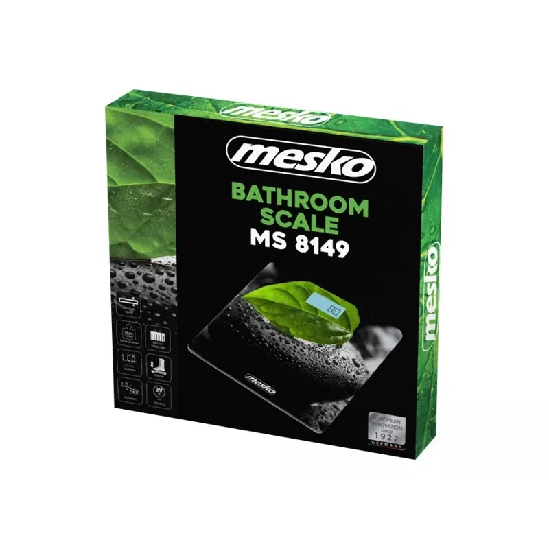 Svarstyklės Mesko MS 8149 – maksimalus svoris 150 kg, tikslumas 100 g, juodai žalios spalvos