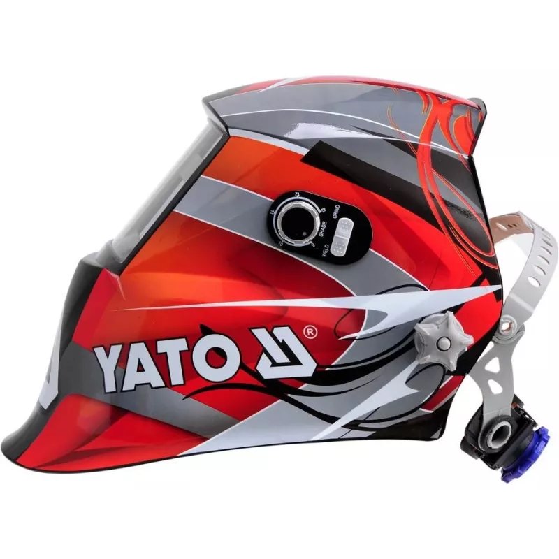 Suvirinimo šalmas YATO YT-73921 su automatiniu tamsėjimu, atspalvis 9–13, polikarbonato korpusas, matymo laukas 4,3×9,8 cm, baterija 3V