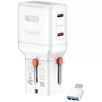 Kelioninis įkroviklis World 65W USB-C + USB-A baltas