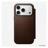 Odininis dėklas su atvartu Nomad Modern Leather Folio, skirtas iPhone 17 Pro, rudos spalvos, tinka 6,3 colio (16 cm) ekranui, 4 kortelių kišenės