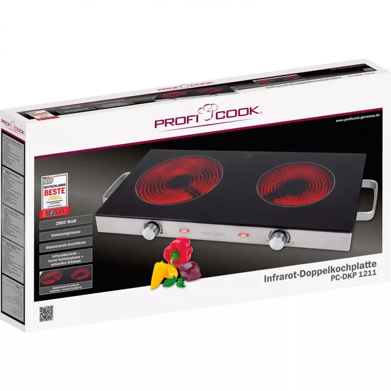 Keraminė kaitlentė ProfiCook PC-DKP 1211, 2 kaitvietės, stiklo keramika, sukamoji reguliavimas