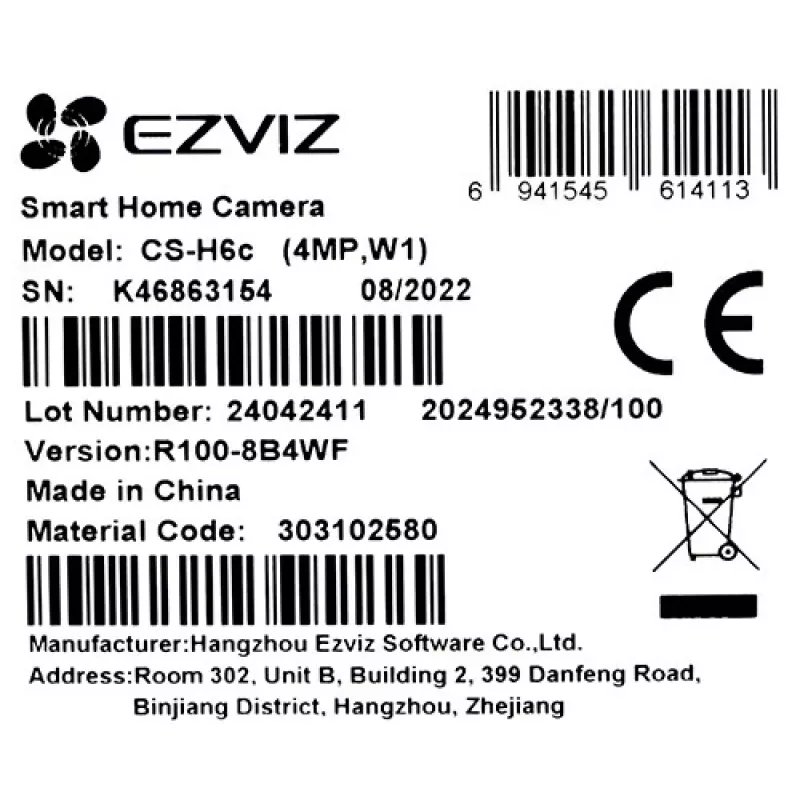 IP stebėjimo kamera EZVIZ H6c 1920 x 1080, vidaus sferinė, Wi‑Fi ir Ethernet, 4 mm objektyvas, 360° vaizdas, microSD iki 256 GB