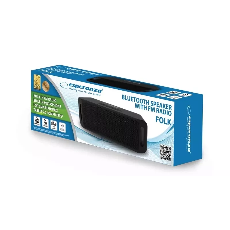 Nešiojamas stereo garsiakalbis ESPERANZA FOLK Juodas — 6 W RMS, Bluetooth, MicroSD, LiPo baterija