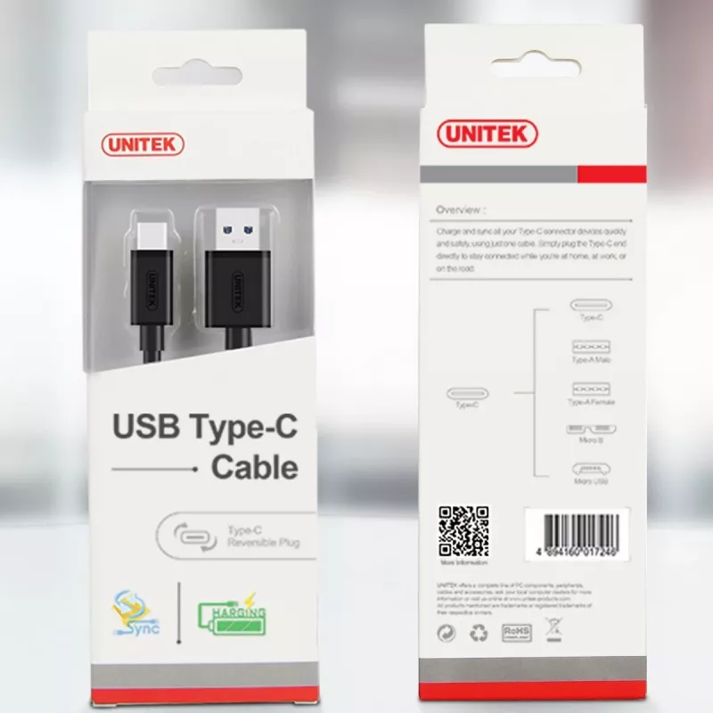 UNITEK Y-C474BK USB kabelis USB 3.2 Gen 1 (3.1 Gen 1) 1 m USB A USB C juodas