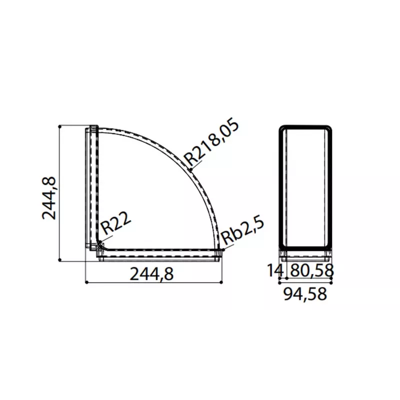 Faber Curve CRO 90 ortakio alkūnė 90°, 220 x 90 mm stačiakampiam ortakiui