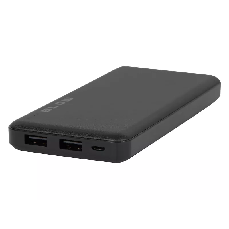 Nešiojamas power bank BLOW PB10A 10000 mAh polimerinė baterija, 2x USB-A išėjimai, 22,5 W bendra galia, Micro‑USB įėjimas, juoda