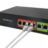 Eterneto PoE jungiklis QOLTEC 52289 — 4x RJ45 PoE prievadai, 2x RJ45 jungtis, 65W galios biudžetas