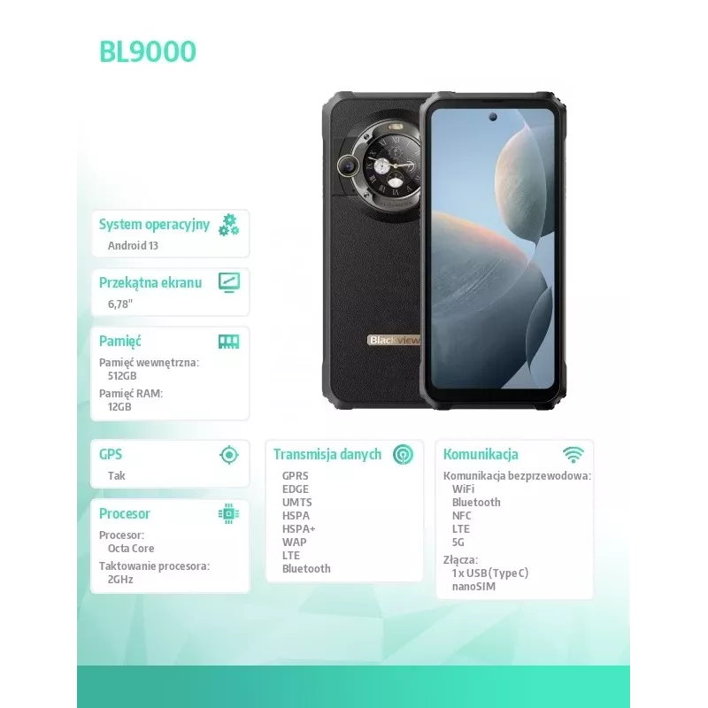 Blackview BL9000 5G 12/512GB Juoda