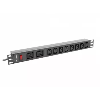 Lanberg PDU-02I1908I-0200-C20-BK stovo maitinimo skirstytuvas — 1U, 10×C13, 16A, 2 m laidas, 19 colių