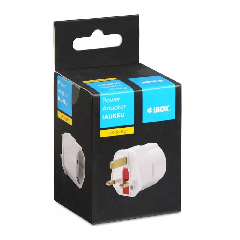 Maitinimo adapteris IBOX iaukeu su keičiamais kištukais UK (G tipas) ir EU (E tipas), 100–240V 50/60Hz, 7,5A, baltas