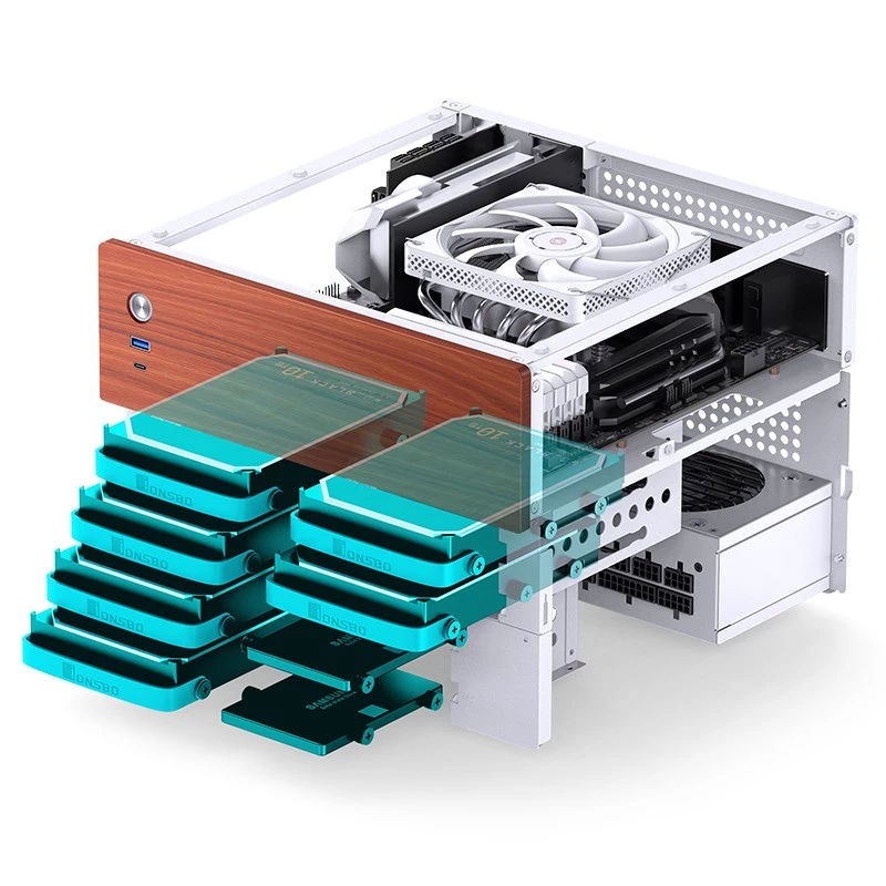 Kompiuterio korpusas Micro Tower Jonsbo N4 WHITE Mini-ITX su grūdintu stiklu