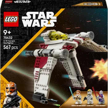 LEGO Star Wars V-19 Torrent naikintuvas 75432 konstruktorius – 567 dalių, 3 minifigūrėlės, demonstravimo ir žaidimo modelis