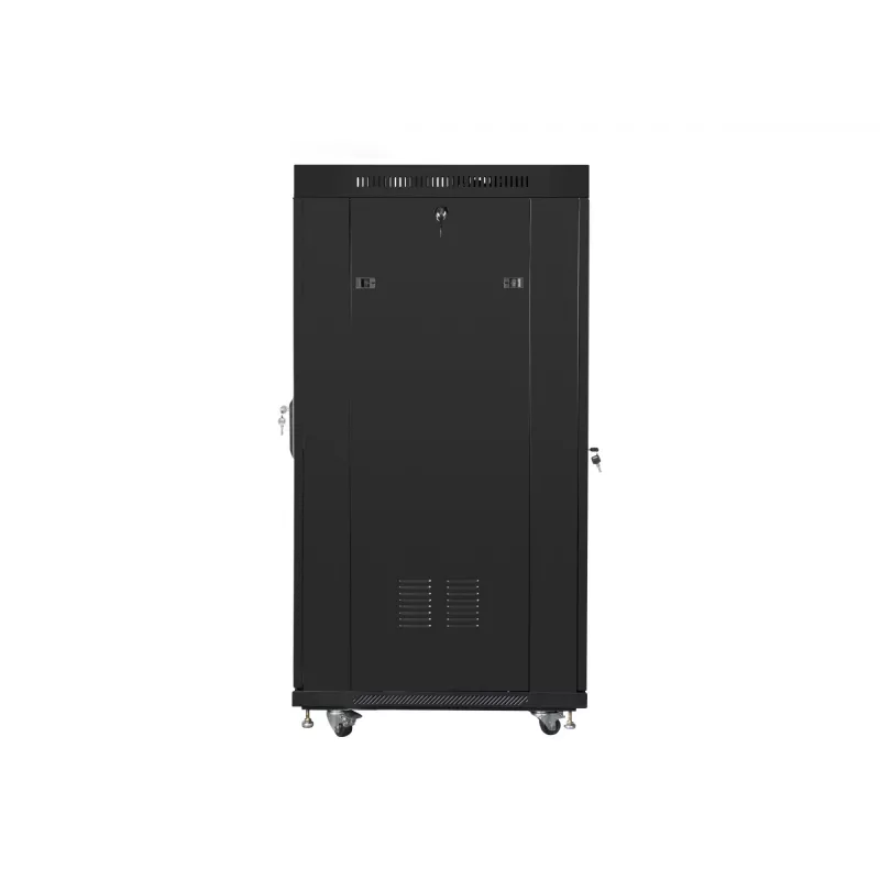 Stacionarus 19 inch serverio spintos rėmas 27U 600x800 mm juodas su perforuotomis durimis ir LCD ekranu (plokščia pakuotė)