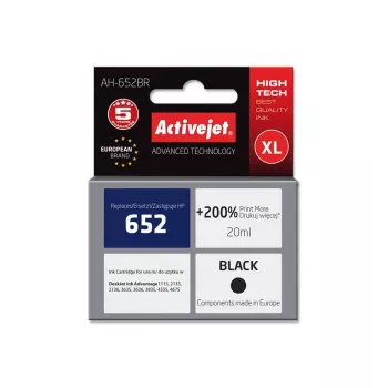 Kasetė ActiveJet AH-652BR suderinama su HP, juodas pigmentinis rašalas, 20 ml, didelės talpos (XL)