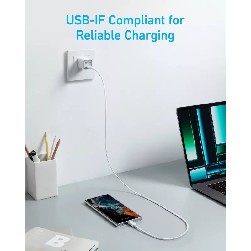 Anker Innovations 322 USB-C į USB-C laidas, nailoninis, 0,9 m, 60 W, baltas - Laidas, skaitmeninis/duomenų (A81F5G21)