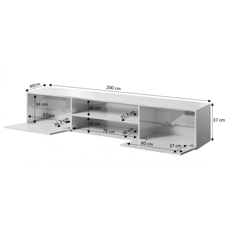 TV spintelė Cama Meble SLIDE 200K – 200x40x37 cm, blizgi juoda, medžio drožlių plokštės viršus