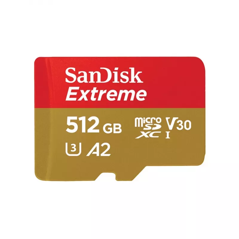 „SanDisk Extreme“ 512 GB microSDXC atminties kortelė UHS-I A1 V30 U3 10 klasė, skaitymas 190 MB/s, rašymas 130 MB/s, su SD adapteriu