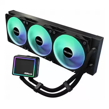 CPU aušintuvas ASRock Challenger 360 Digital ARGB Juodas — 360 mm skystinis AIO, ARGB apšvietimas, ant radiatoriaus montuojami ventiliatoriai