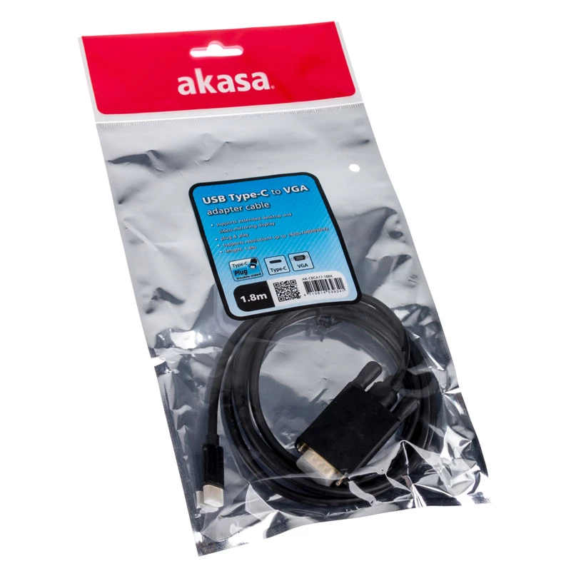 Keitiklis USB Type-C į VGA Akasa AK-CBCA17-18BK